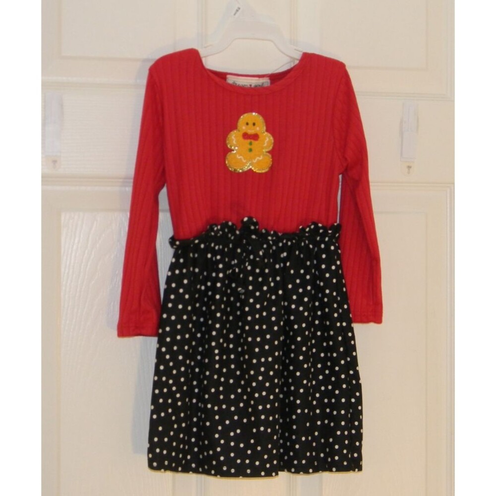 Christmas Dress Gingerbread Red Black Polka Dots Schoolwear Girls 4T NWOT